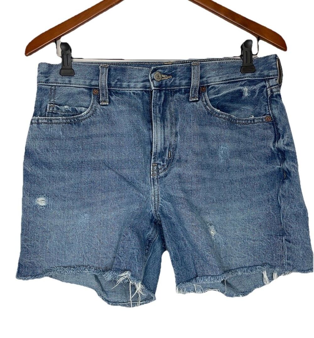 Old Navy Blue Jean Cut Off Denim Mom Shorts Hi Rise Womens 6
